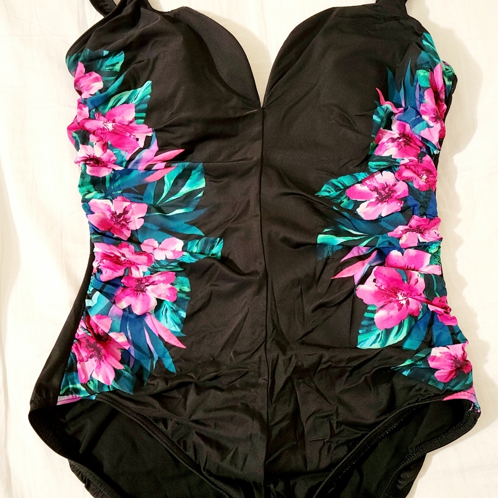 COPY - Miraclesuit Black Floral Swimsuit Size 14